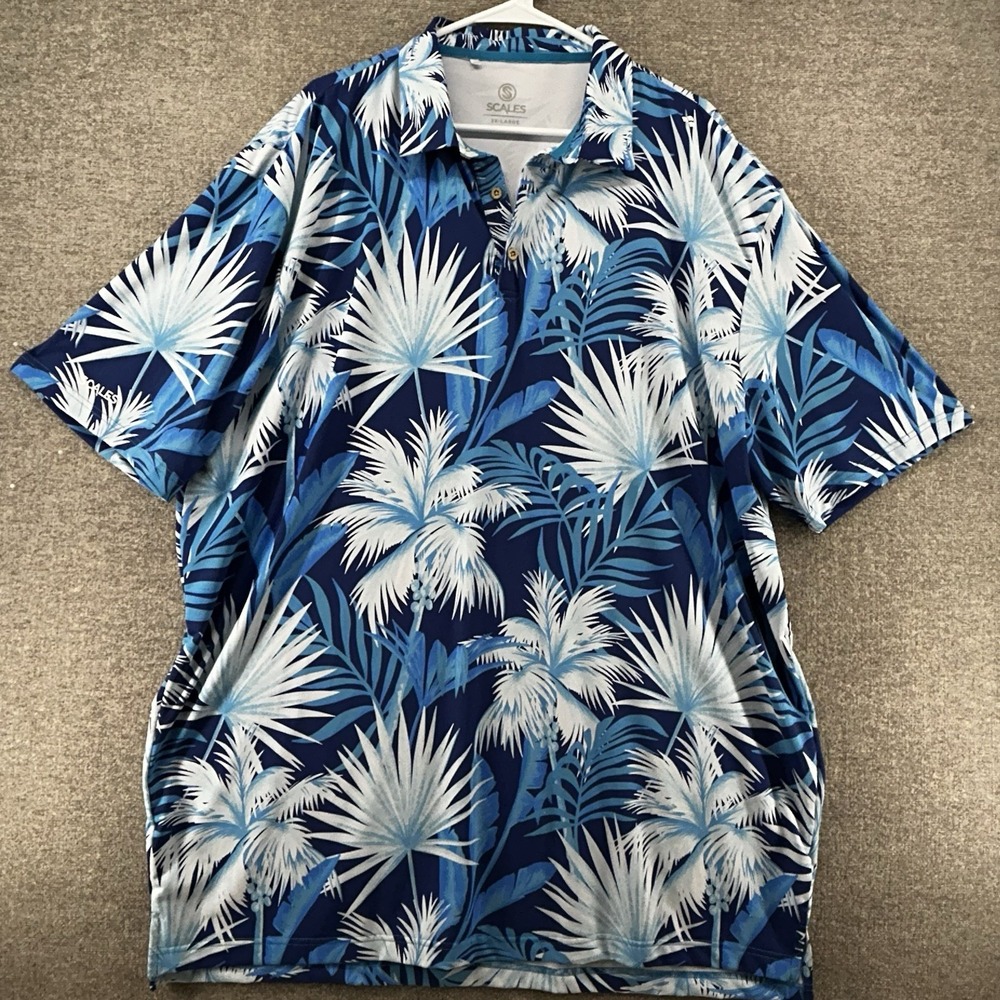 Scales Golf Polo Shirt Men Size XXXL Blue Palms Short‎ Sleeve